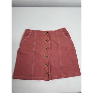 Clockhouse Women’s Cotton Pink Peach Button Front Mini Skirt Sz 38 EU/ S US